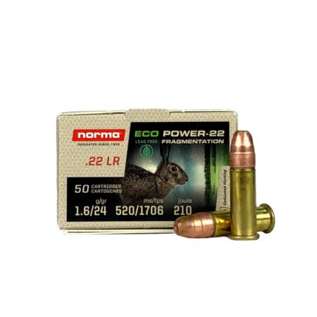 Norma Eco Power-22 .22 Long Rifle 24 Gr. Fragmenting Hollow Point- Lead Free- Box of 50