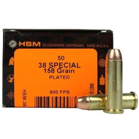 HSM .38 Special 158 Gr. Plated Flat Point Round Nose- Box of 50- 38-17R-N