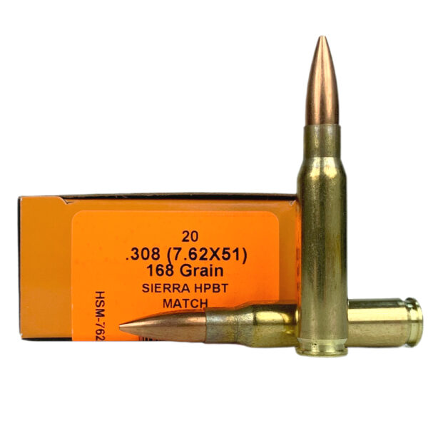 HSM 7.62x51mm 168 Gr. Sierra HPBT Match- Box of 20