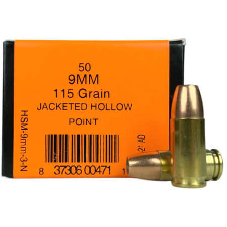 HSM 9mm Luger 115 Gr. Jacketed Hollow Point- Box of 50- 9MM-3-N