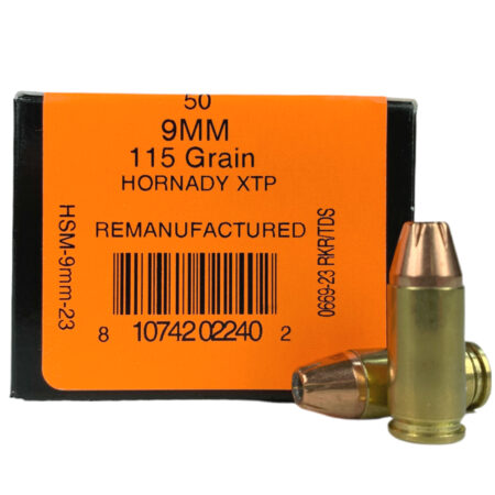 HSM 9mm Luger 115 Gr. Hornady XTP Jacketed Hollow Point- Remanufactured- Box of 50- 9mm-23