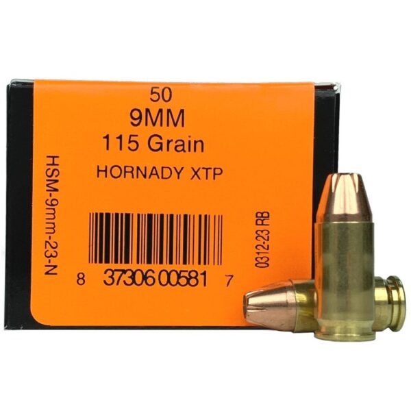 HSM 9mm Luger 115 Gr. Hornady XTP Jacketed Hollow Point- Box of 50- 9mm-23-N