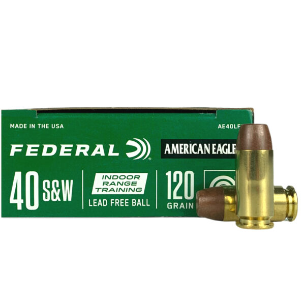 an image of the product Federal American Eagle Indoor Range Training .40 S&W 120 Gr. Full Metal Jacket- Lead Free- Box of 50- AE40LF1