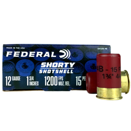 an image of the product Federal Shorty Shotshells 12 Gauge 1-3/4" #4 Buckshot 15 Pellets- Box of 10