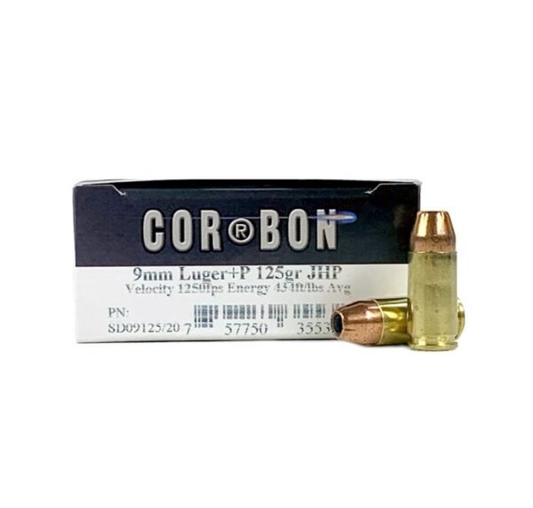 Cor-Bon 9mm Luger +P 125 Gr. Jacketed Hollow Point- Box of 20
