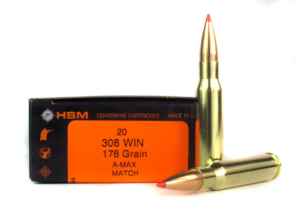 HSM .308 Winchester 178 Gr. Hornady A-Max Match- Box of 20