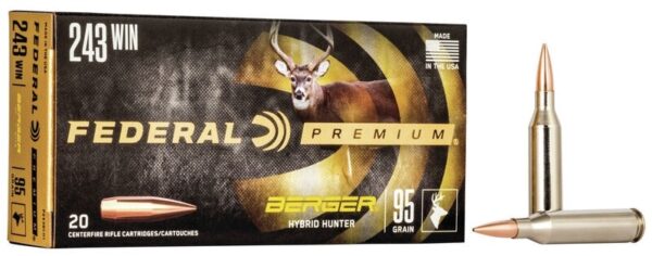 Federal Premium .243 Winchester 95 Gr. Berger Hybrid Hunter- Box of 20