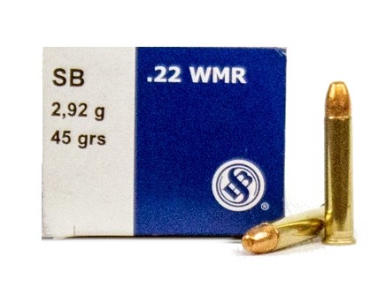 an image of the product Sellier & Bellot .22 Winchester Magnum Rimfire (WMR) 45 Gr. Copper Plated Round Nose- Box of 50 - SB22WMB