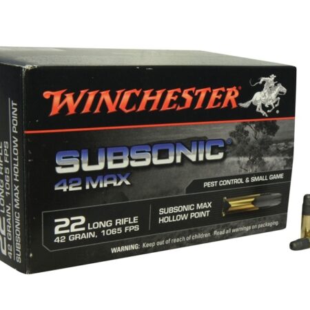 an image of the product Winchester Subsonic 42 Max .22 Long Rifle 42 Gr. Hollow Point- Box of 50- W22SUB42