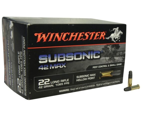 an image of the product Winchester Subsonic 42 Max .22 Long Rifle 42 Gr. Hollow Point- Box of 50- W22SUB42