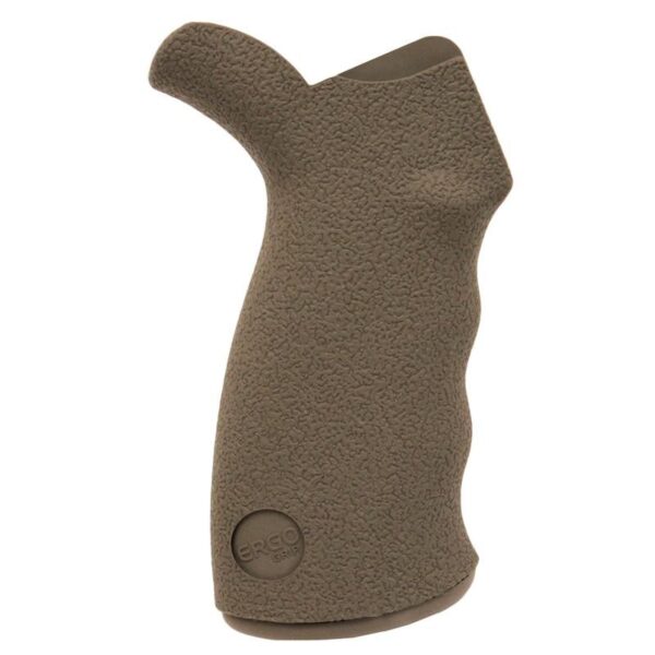 an image of the product ERGO AR-15 Aggressive Text Sure Grip- Overmolded Rubber- FDE - 4009DE