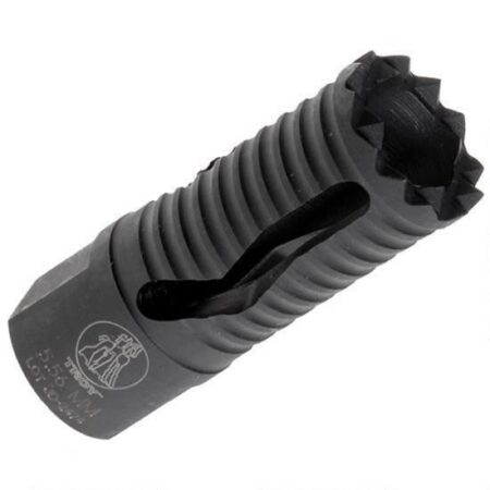 an image of the product Troy Industries AR-15 5.56 Medieval Flash Suppressor- 1/2"x28 Thread- Steel Matte Black Finish - SSUP-MED-05BT-0