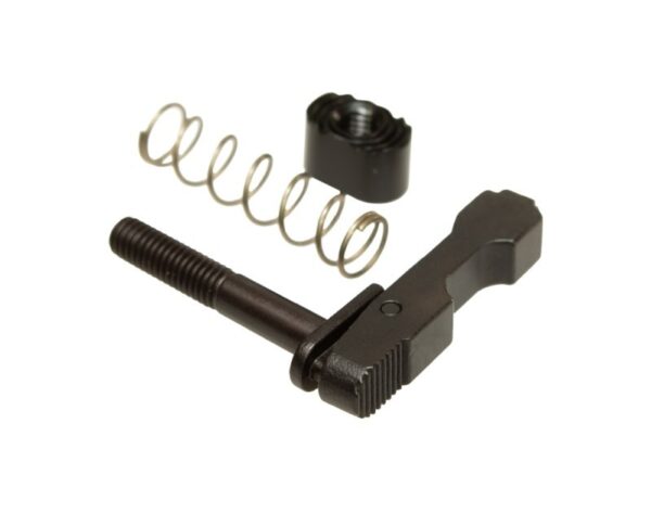 an image of the product CMMG AR-15 Ambidextrous Magazine Catch Assembly with Button and Spring- Steel Black - 55AFF6E