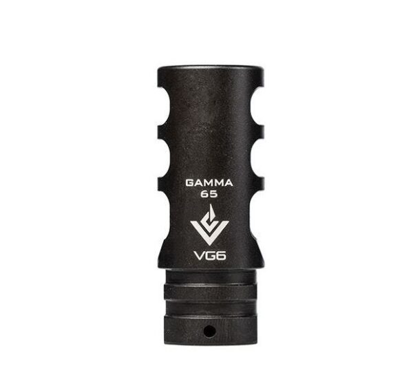an image of the product VG6 Precision AR 6.5 Gamma Style Muzzle Brake 5/8x24" RH Thread with Crush Washer- Black Nitride - APVG100016A