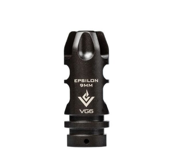 an image of the product VG6 Precision AR-15 9mm Epsilon Style Muzzle Brake 1/2"x28 Thread with Crush Washer- Black Nitride - APVG100023A