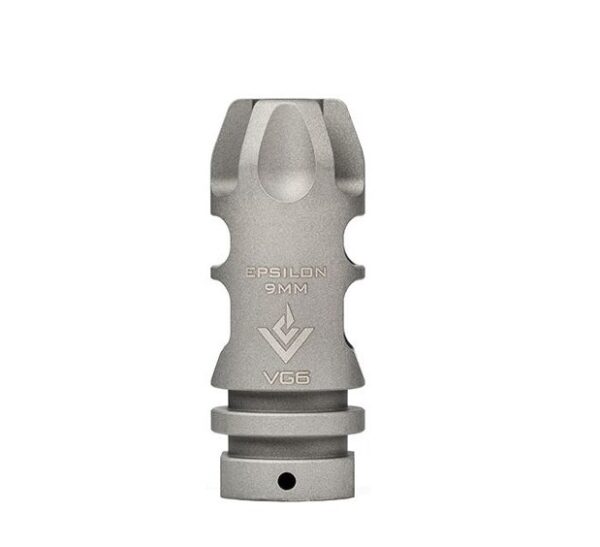 an image of the product VG6 Precision AR-15 9mm BBSS Epsilon Style Muzzle Brake 1/2"x28 Thread with Crush Washer- Stainless Steel - APVG100024A