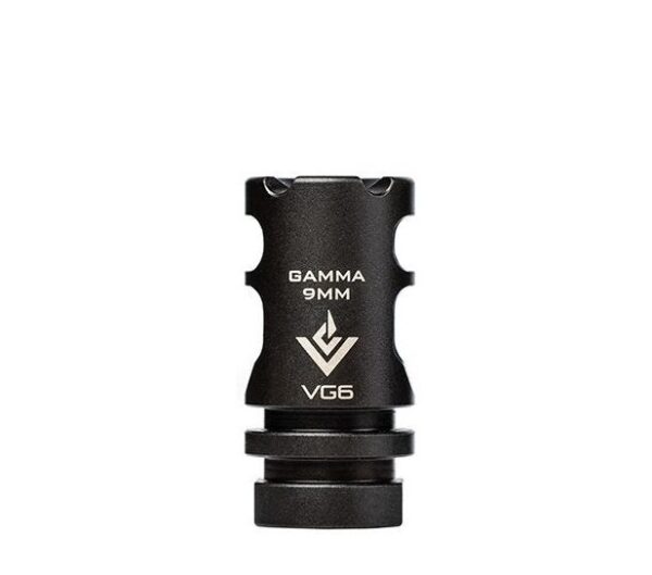 an image of the product VG6 Precision AR-15 9mm Gamma Style Muzzle Brake 1/2"x28 Thread with Crush Washer- Black Nitride - APVG100027A