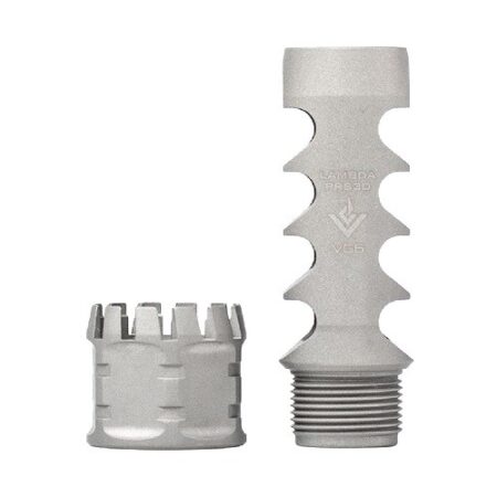 an image of the product VG6 Precision AR-10/M5 .30 Caliber Lambda Style Muzzle Brake 5/8x24 Thread with Jam Nut- Stainless Steel - APVG100030AR1