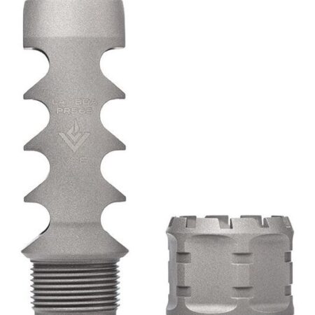 an image of the product VG6 Precision AR-10/M5 6.5mm Lambda Style Muzzle Brake 5/8x24 Thread with Jam Nut- Stainless Steel - APVG100032AR1