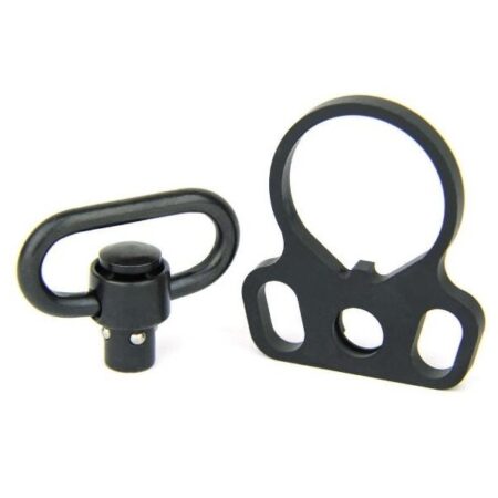 an image of the product AR15 Lower Receiver End Plate Ambidextrous Dual Loop with QD Sling Swivel Button- Steel Black - MAR037-QD