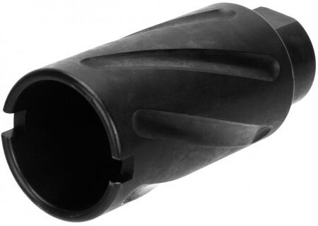 an image of the product AR10 .308 Spiral Fluted Krinkov Style 1-Piece Muzzle Brake 5/8"x24 Thread with Crush Washer- Steel Black - MZ1007-3B-N