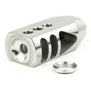 an image of the product AR15 .223/.556 Tanker Style Muzzle Brake 1/2"x28 Thread with Crush Washer- Stainless Steel Silver - MZ1009SS-N