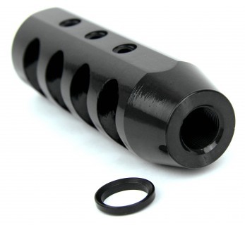 an image of the product AR10 .308 Oversized 20 Oz. Competition Muzzle Brake 5/8"x24 Thread with Crush Washer- Steel Black - MZ1011