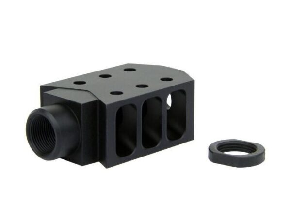 an image of the product AR10 .308 50 Cal Style Muzzle Brake 5/8"x24 Thread with Crush Washer- Aluminum - MZ1013-3B
