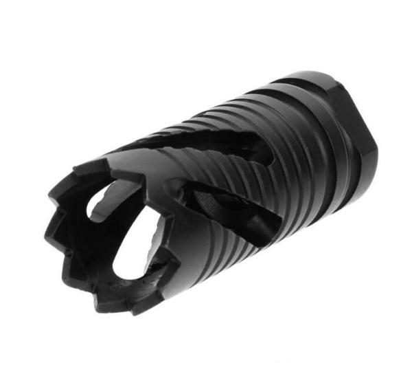 an image of the product AR10 .308 Crown Style Muzzle Brake 5/8"x24 Thread with Crush Washer- Steel Oxide - MZ1021-3B
