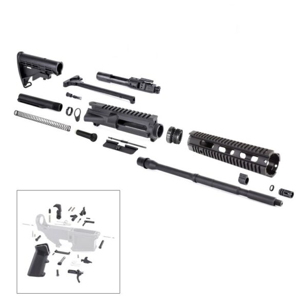 an image of the product AR15 Complete Rifle Kit 5.56x45mm NATO 1 in 7" Twist 16" Barrel with 10" Free Float Quad Rail - RIFLEKIT17-FAR