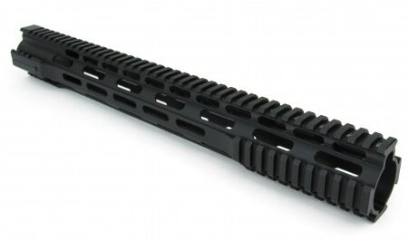 an image of the product AR15 Ultra-Slim Free-Float 1-Piece Clamp-On MLOK Quad Rail 16.5"- Aluminum Black- HG07-M-16.5