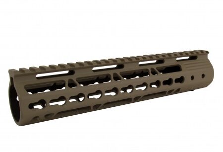 an image of the product AR15 Ultra Slim KeyMod Free Floating Handguard with Detachable Rails- 10" Carbine Length- Tan- HG09-T-10