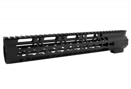 an image of the product AR15 Ultra Slim (Gen2) KeyMod Free-Float Clamp-On Handguard with Detachable Rails 12"- Aluminum Black- HG10-12