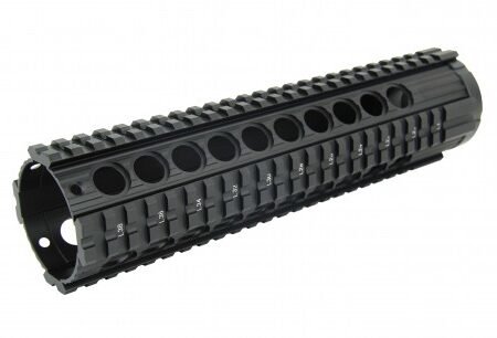 an image of the product AR10 Free-Float Quad Rail Handguard with Aluminum Barrel Nut 10"- Black- HG12-308-10