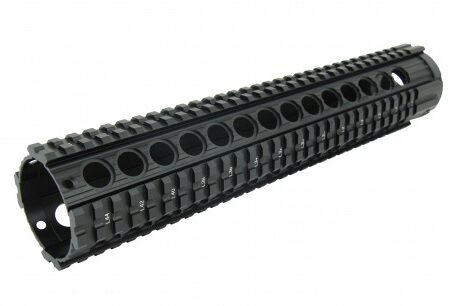 an image of the product AR10 Free-Float Quad Rail Handguard with Aluminum Barrel Nut 12"- Black- HG12-308-12