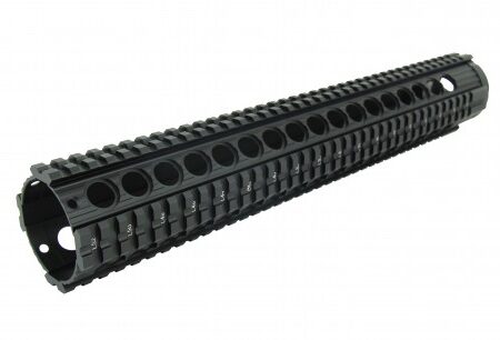 an image of the product AR10 Free-Float Quad Rail Handguard with Aluminum Barrel Nut 15"- Black- HG12-308-15