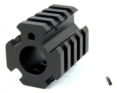 an image of the product AR15 Low Profile Gas Block .750" Diameter with Quad Picatinny Rails- Aluminum Black- MAR004