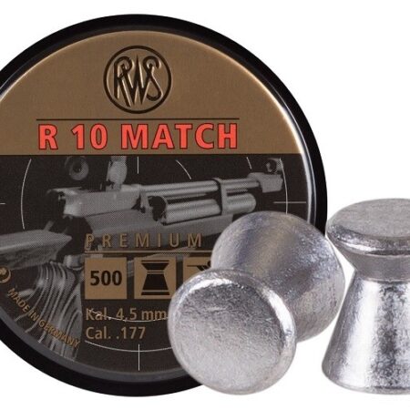 an image of the product RWS R 10 Match Premium Line .177 Caliber/4.5mm Flat-Nose Lead Pellets- Tin of 500 - 2315014