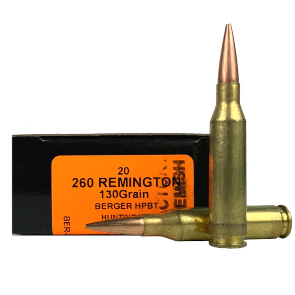 HSM Factory Blemish Trophy Gold .260 Remington 130 Gr. Berger Hunting VLD Hollow Point Boat Tail- Box of 20