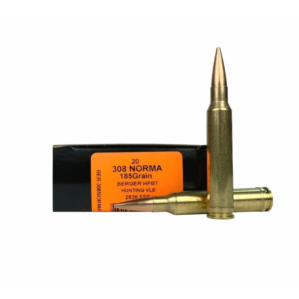 HSM Trophy Gold .308 Norma Magnum 185 Gr. Berger Hunting VLD Hollow Point Boat Tail- Box of 20