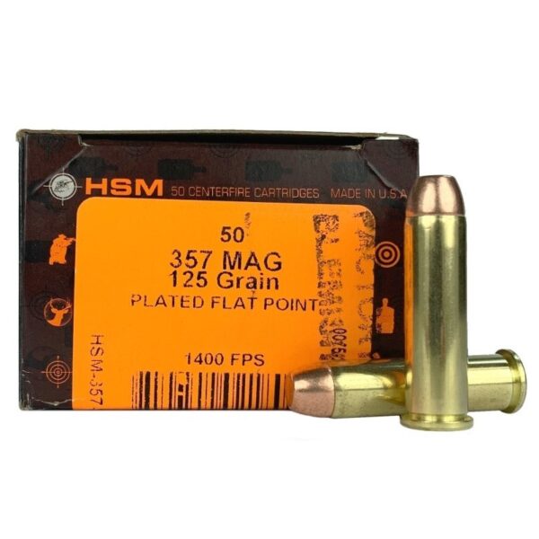 HSM Factory Blemish .357 Magnum 125 Gr. Plated Flat Point- Box of 50- 357-21R-N-FB