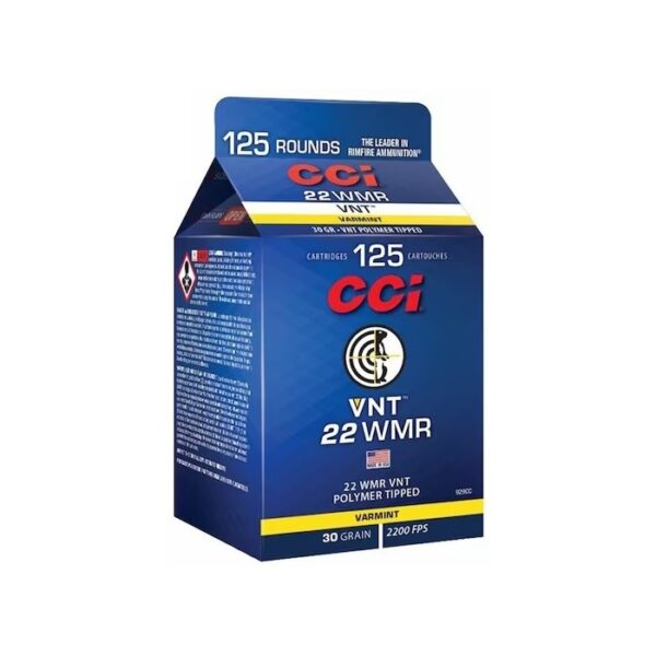 an image of the product CCI .22 Winchester Magnum Rimfire (WMR) 30 Gr. VNT Polymer Tip- Box of 125 - 929CC