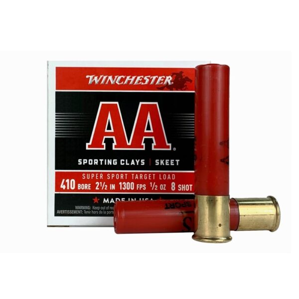 an image of the product Winchester AA Super Sport Target .410 Bore 2-1/2" 1/2 oz #8 Shot- Box of 25 - AASC418