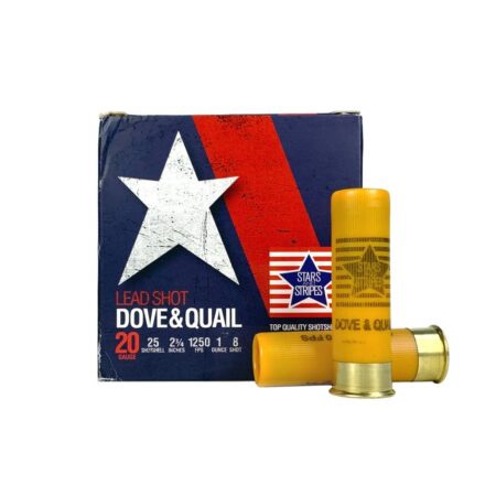 an image of the product Stars and Stripes Dove & Quail 20 Gauge 2-3/4" 1 oz #8 Shot- Box of 25 - CDQ82808