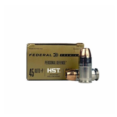 an image of the product Federal Premium Personal Defense .45 ACP +P 230 Gr. HST Jacketed Hollow Point- Box of 20 - P45HST1S