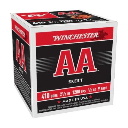 an image of the product Winchester AA Skeet Target Load .410 Bore 2-1/2" 1/2 oz #9 Shot- Box of 25 - AA419