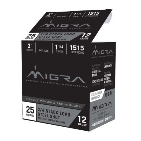 an image of the product Migra Stack Load 12 Gauge 3" 1-1/4 oz #4 & 6 Steel Shot- Box of 25 - M-12S4-6
