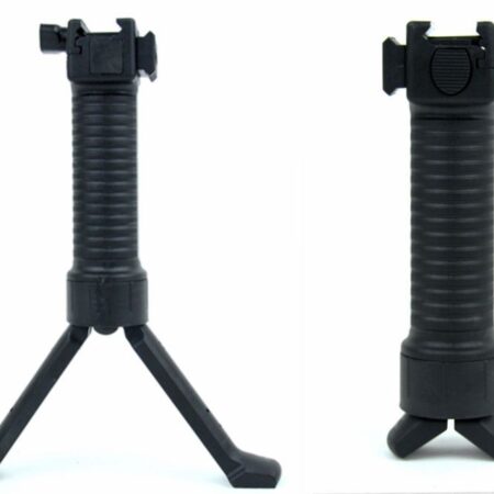 an image of the product TacFire Grip Pod Style Vertical Grip Bipod with Rail- Black- SPAR008