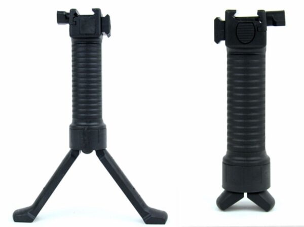 an image of the product TacFire Grip Pod Style Vertical Grip Bipod with Rail- Black- SPAR008