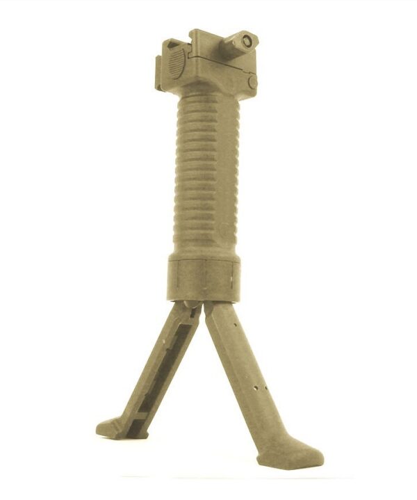 an image of the product TacFire Grip Pod Style Vertical Grip Bipod with Rail- Tan- SPAR010